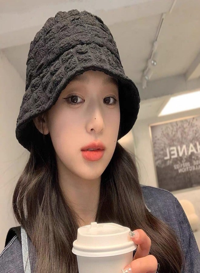 huablo Women's Lightweight Seersucker Jacquard Bucket Hat, Cute Sun Beach Hat, Packable Fisherman Cap for Outdoor Hiking Travel Black - Image 5